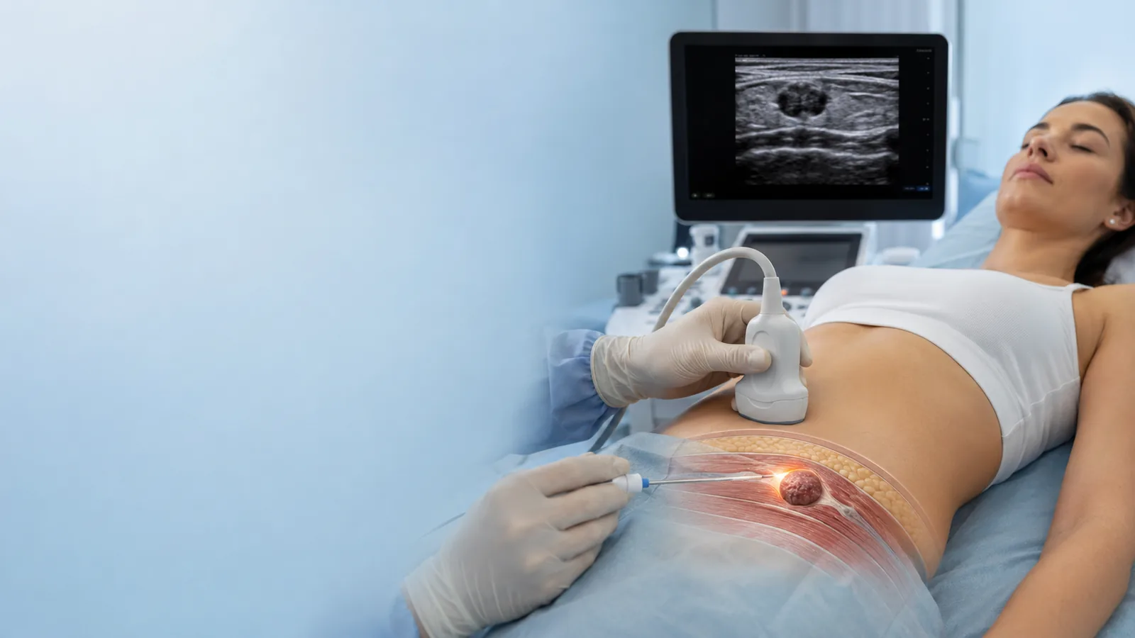 Pelvis, endometriozis odakları ve ablasyon probu — işlem anatomisi