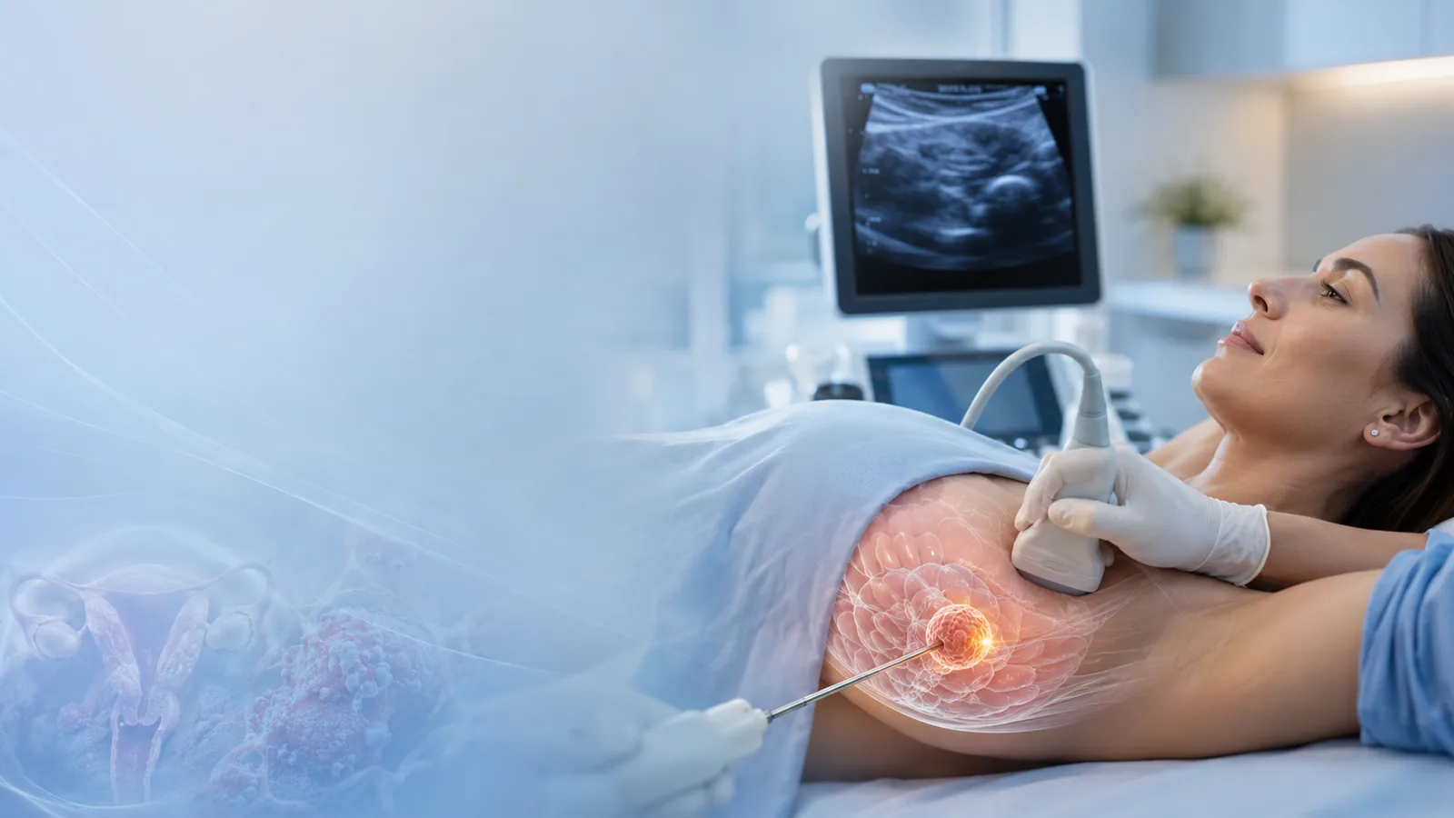 Meme fibroadenomu, ultrason probu ve ablasyon probu — işlem anatomisi