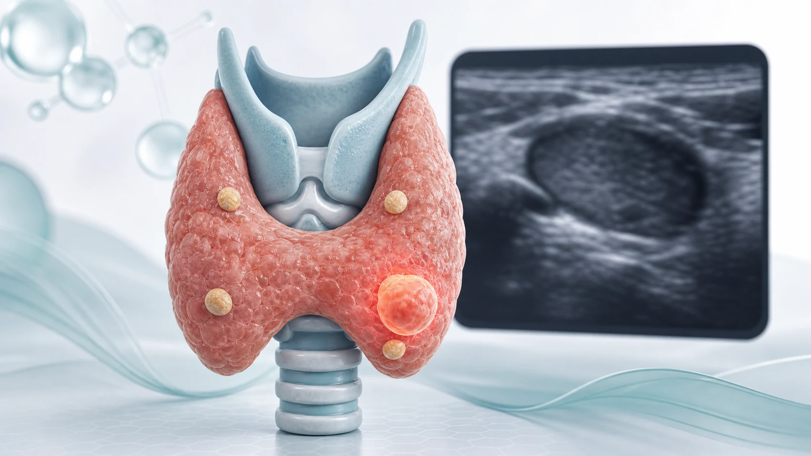 PTH yüksekliği ve paratiroid adenomu olasılığını anlatan metinsiz tiroid paratiroid modeli