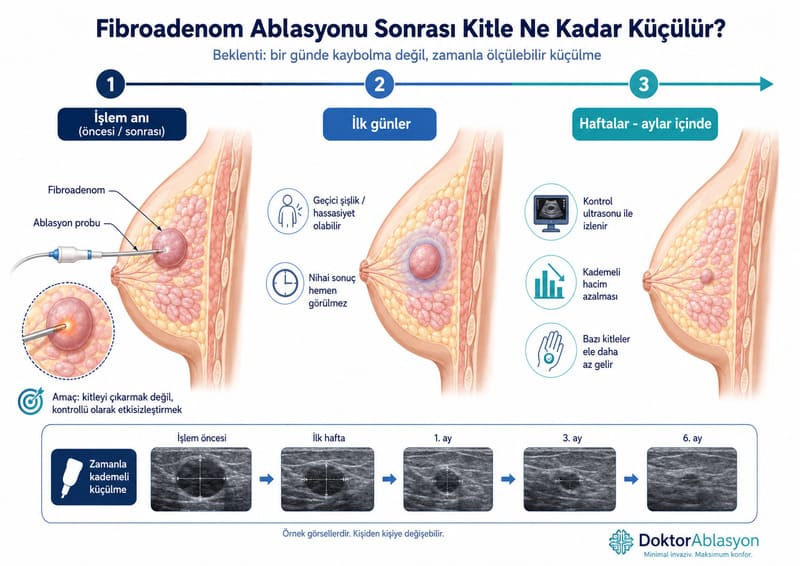 Fibroadenom ablasyonu sonrası kitle küçülmesini gösteren medikal görsel