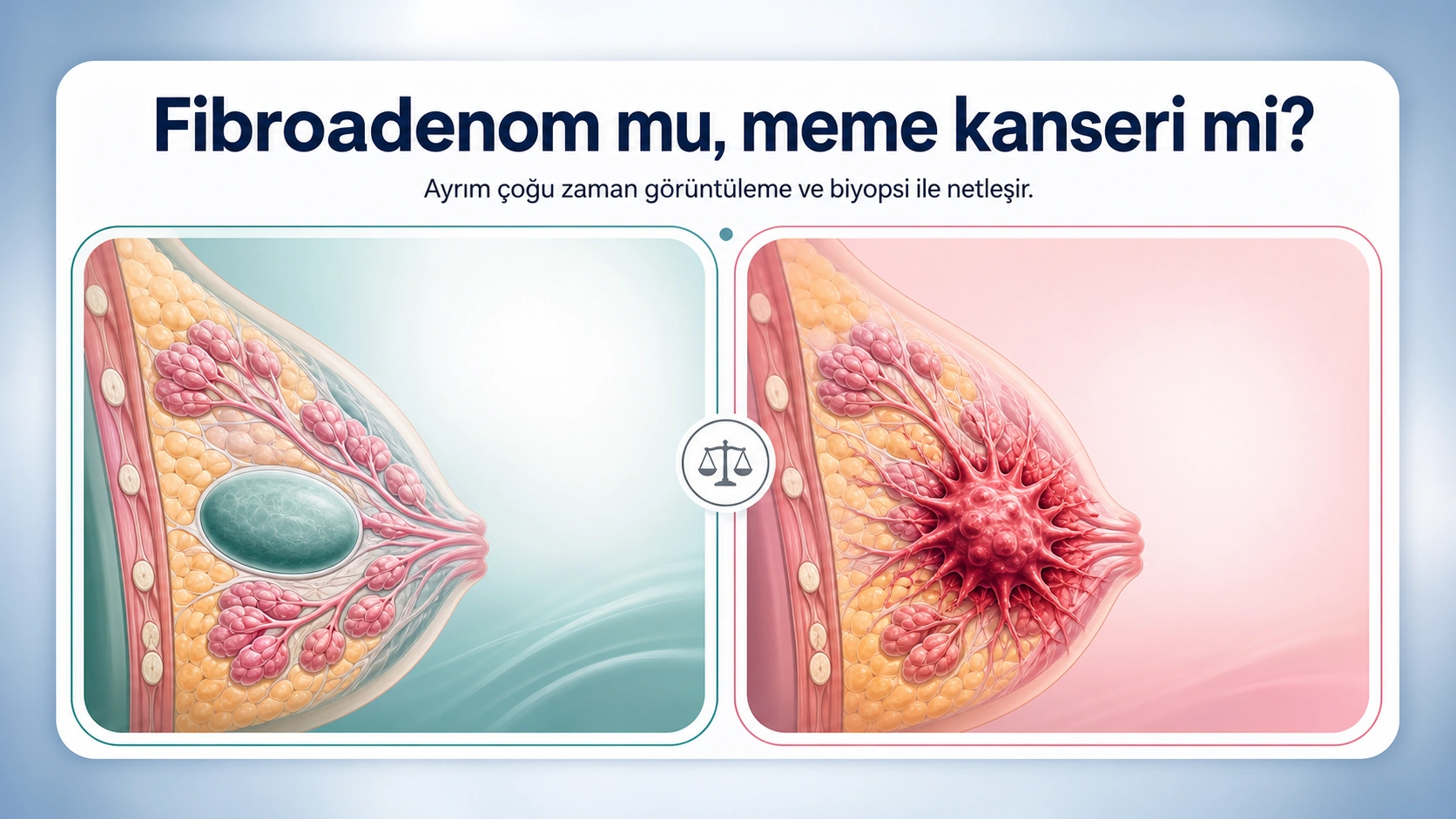 Fibroadenom ve meme kanseri aras?nda ayr?m? anlatan kar??la?t?rmal? t?bbi g?rsel