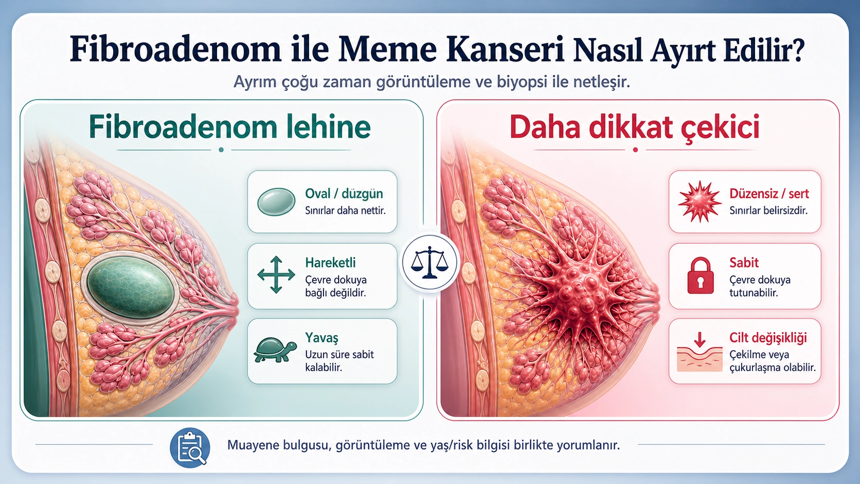 Fibroadenom lehine ve daha dikkat ?ekici bulgular? kar??la?t?ran t?bbi infografik