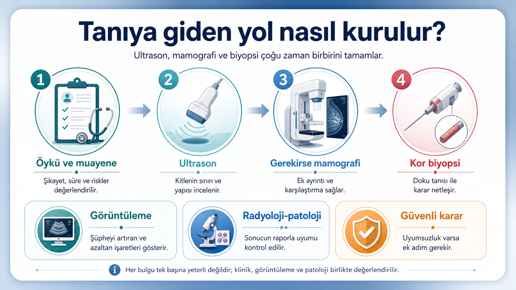 Ultrason, mamografi ve biyopsi ile tan? yolunu anlatan t?bbi s?re? g?rseli